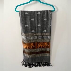 Cashmere Pashmina Grey and Orange Elephant Patterned Scarf